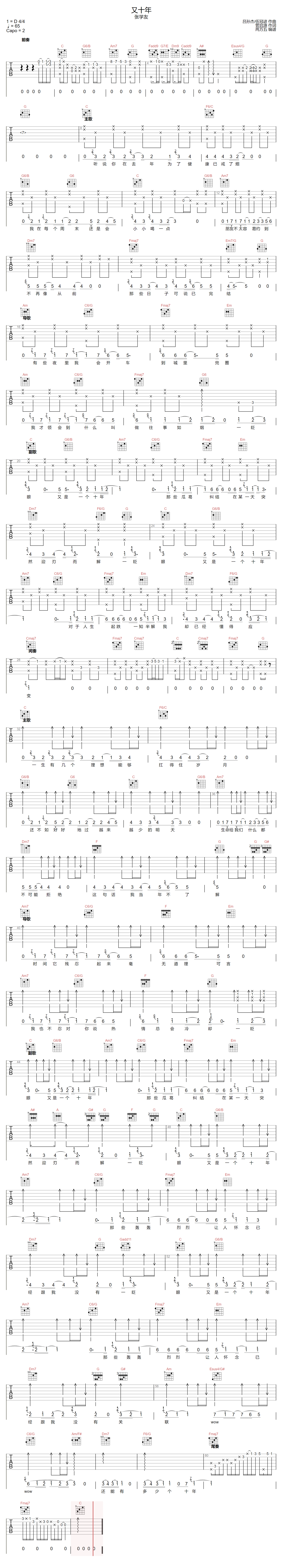 十年-陈奕迅-原版指弹C调GTP六线吉他谱-虫虫吉他谱免费下载