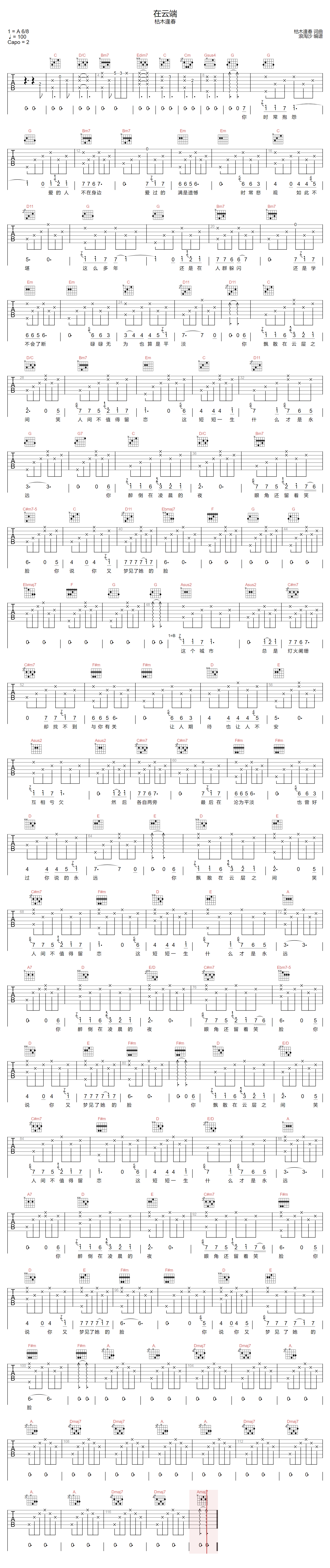 白羊吉他谱_徐秉龙,沈以诚_C调弹唱吉他谱65%原版 - 吉他世界