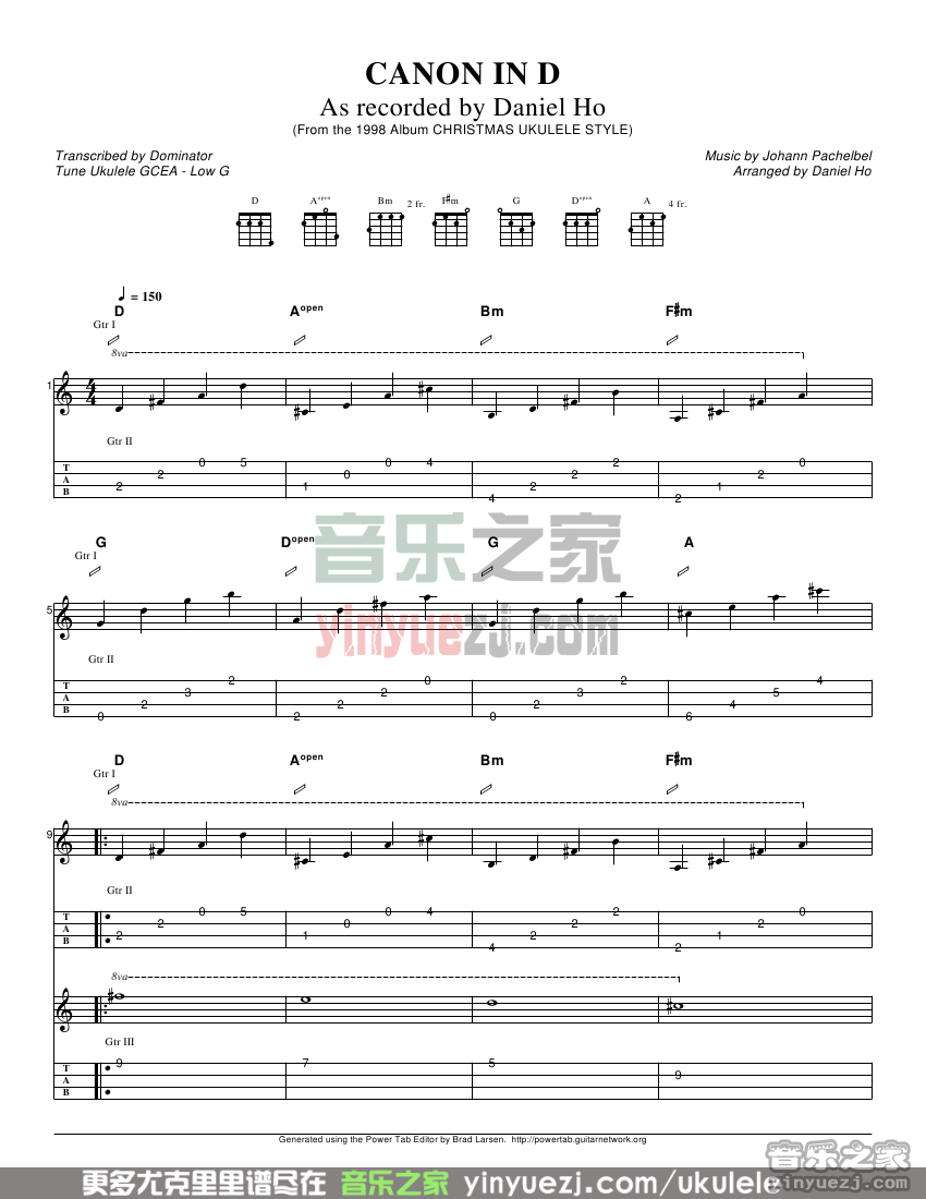 Canon-In-D尤克里里指弹谱-Pachelbel