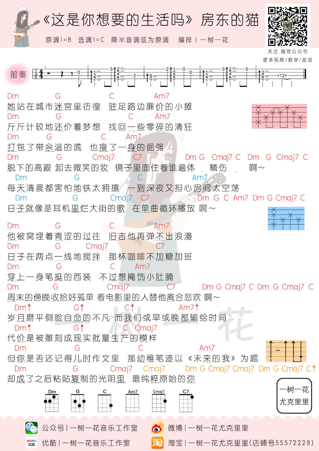 这是你想要的生活吗尤克里里谱-房东的猫-C调指法