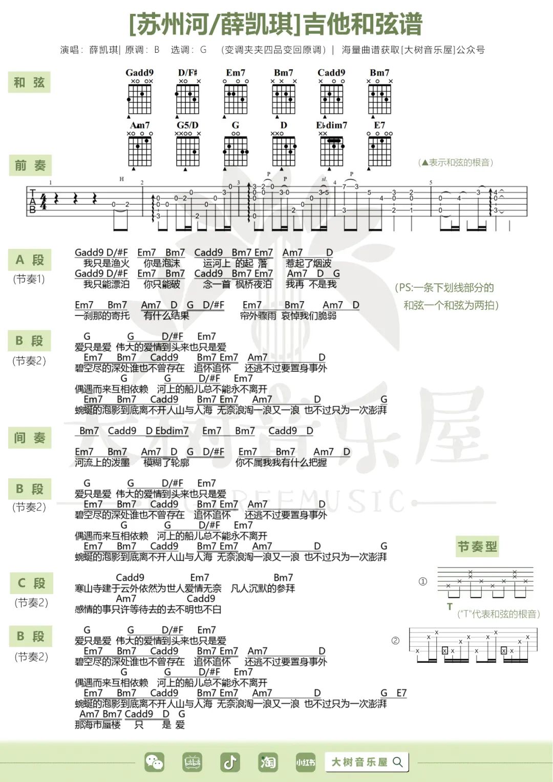 《苏州河,钢琴谱》薛凯琪|弹琴吧|钢琴谱|吉他谱|钢琴曲|乐谱|五线谱|简谱|高清免费下载|蛐蛐钢琴网