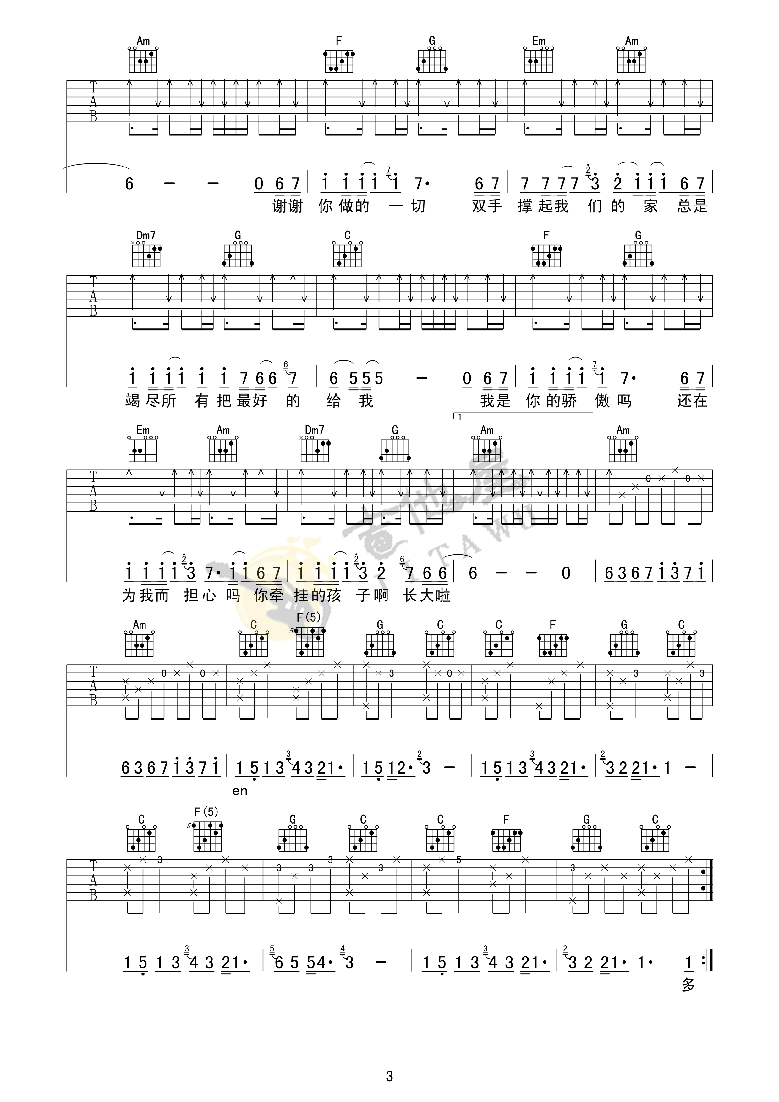父亲吉他谱 C调附视频_弦木吉他编配_筷子兄弟 - 吉他谱_吉他弹唱六线谱_指弹吉他谱_吉他教学视频 - 民谣吉他网